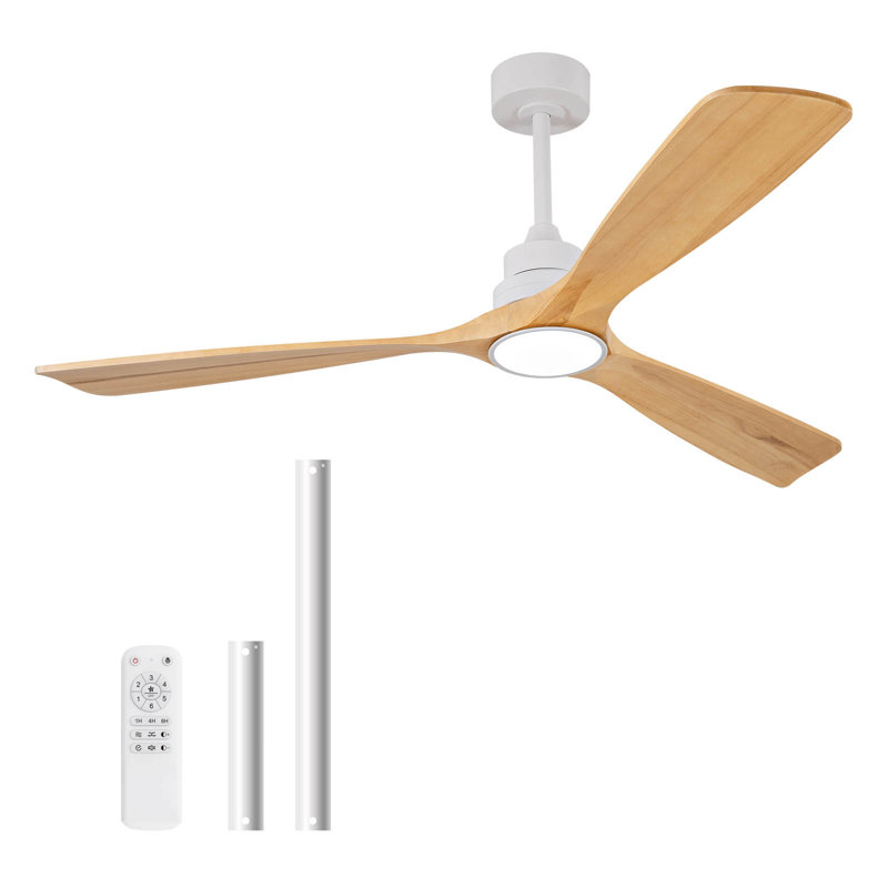 70-inch ceiling fan with light and remote control, quiet DC motor, dimmable LED light, 3 solid wood blades, 6-speed reversible fan, suitable for indoor home use