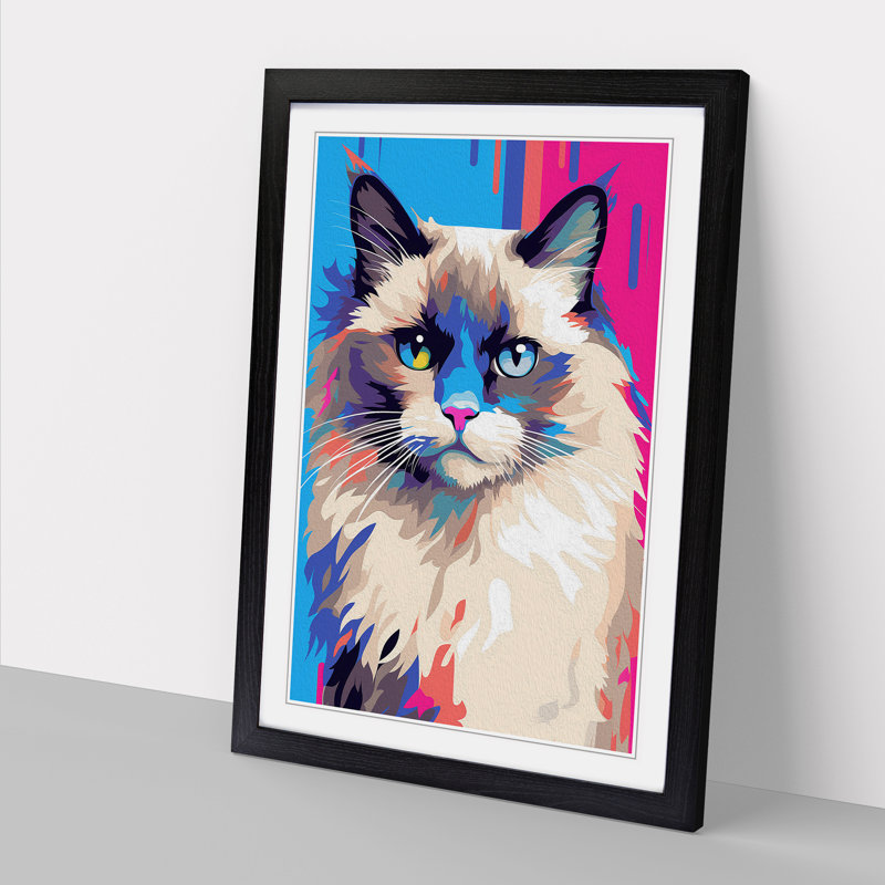 XYZ-FRM-V1223-5383 Ragdoll Cat Pop - Single Picture Frame Print on Wood, 34cm H x 25cm W x 2cm D, Black