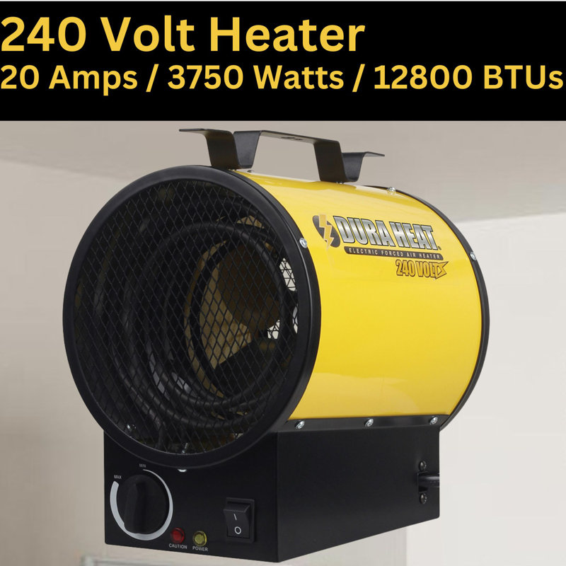 Dura Heat 240V Electric Garage Heater, Wall/Ceiling Mount, 12,800 BTU, 3,750 Watt Forced Air Heater with Overheat Protection - Ideal for Garage & Workshop