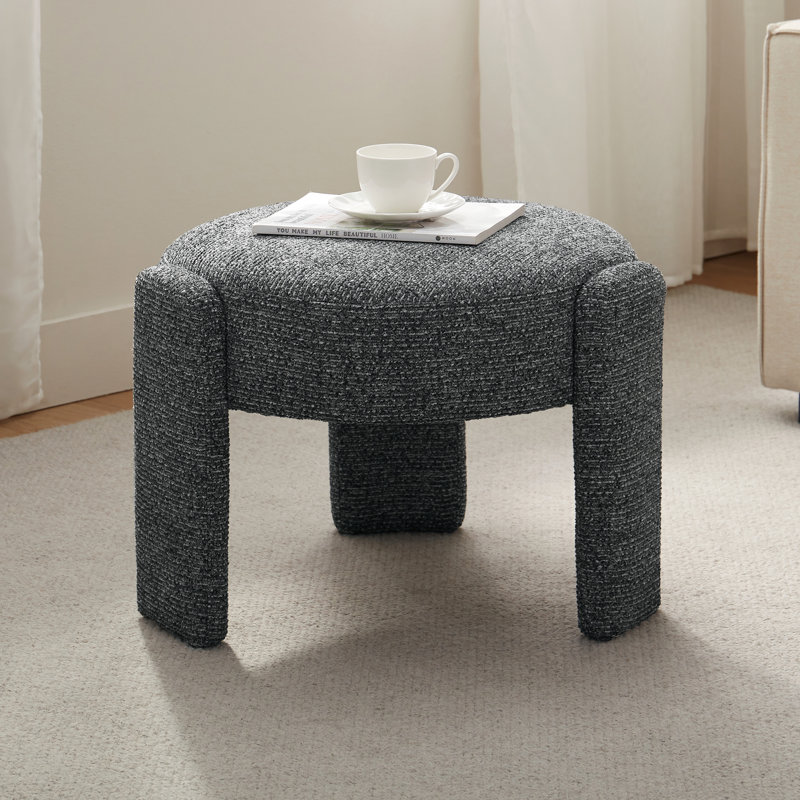 Modern Unique Design 20.5" W Polyester Upholstered Ottoman , Dark Gray Tweed