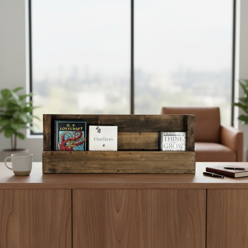 Horizon Rustic Wall-Mounted Bookshelf | Solid Wood Floating Book Ledge Display Shelf, Set of 2