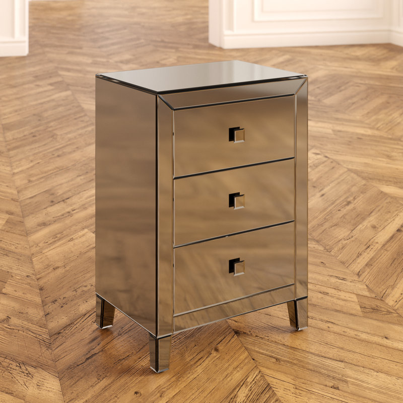 Commode décorative à 3 tiroirs avec miroir Luigino, Argent