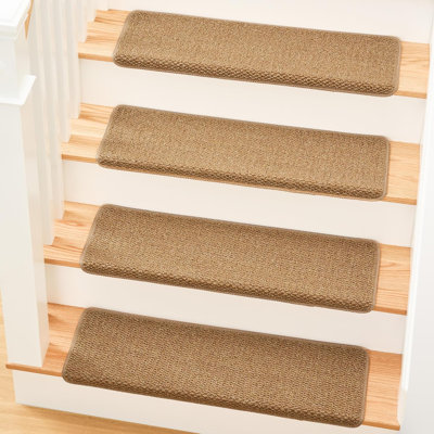 Bullnose Non-Slip Stair Treads w/Reusable Adhesive 14 Pack 9.5" x 30" Wooden Steps Protection