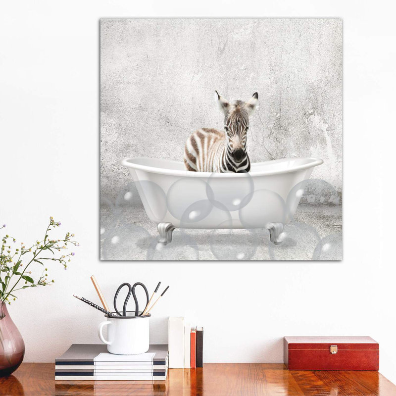 Baby Zebra Bath by Kimberly Allen - Wrapped Canvas Print, 66.04 cm H x 66.04 cm W x 1.91 cm D