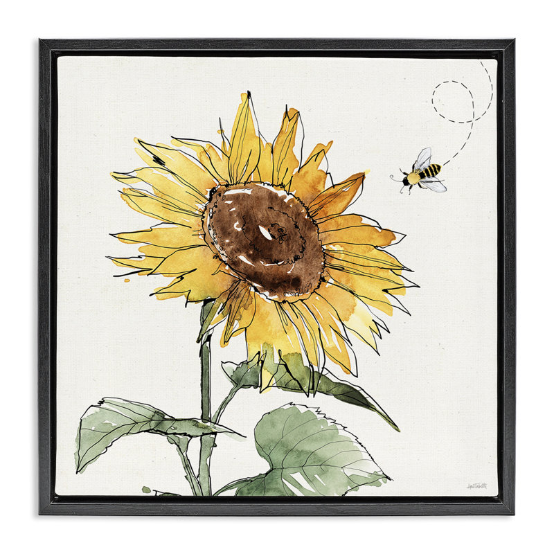 Tournesol joyeux, H 18 po x l 18 po, Cadre flottant noir de jais