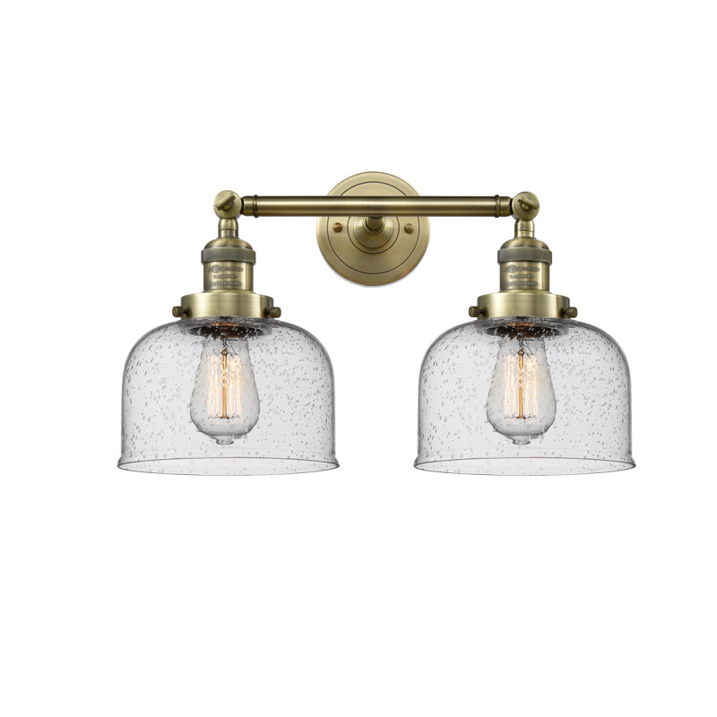 Bell - 2 Light 19" Bath Vanity Light, 6 Watt Vinage LED Bulb, Seedy, Antique Brass