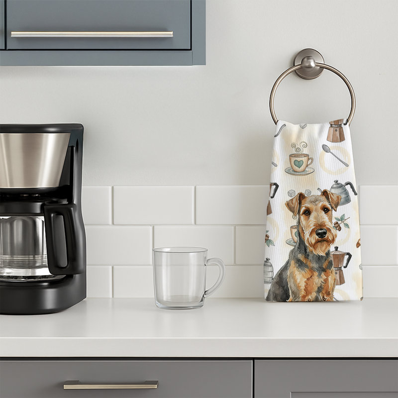 Grizzle Airedale Terrier Coffee Bar Kitchen Towel, Grizzle Airedale Terrier