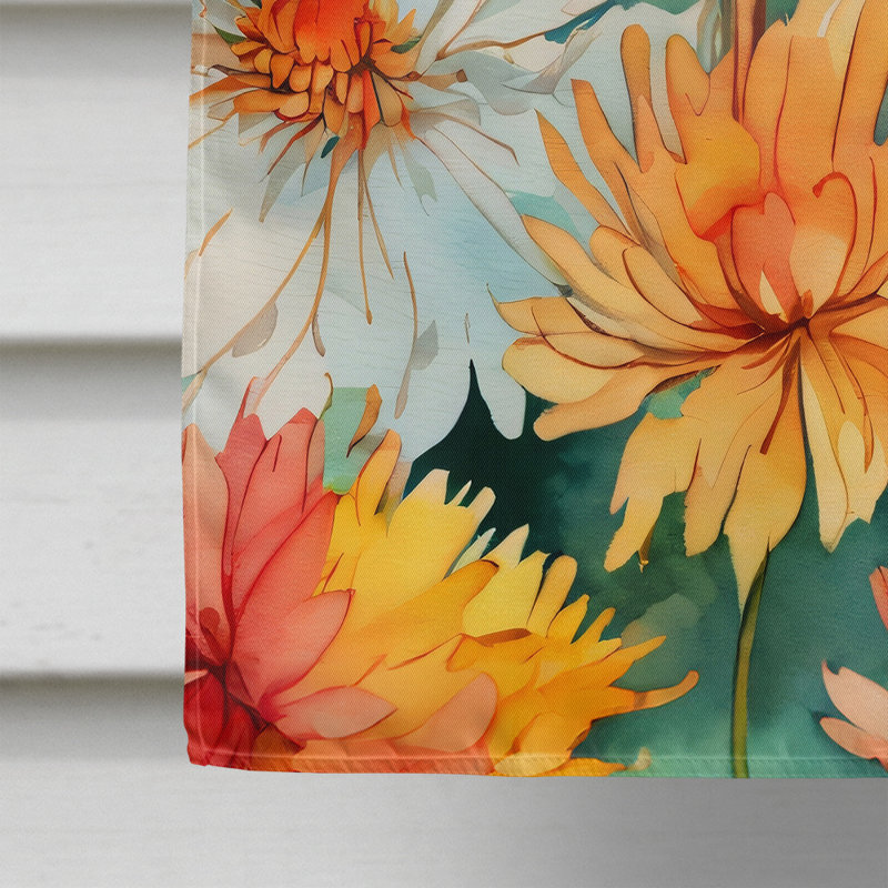Chrysanthèmes dans un drapeau de maison aquarelle