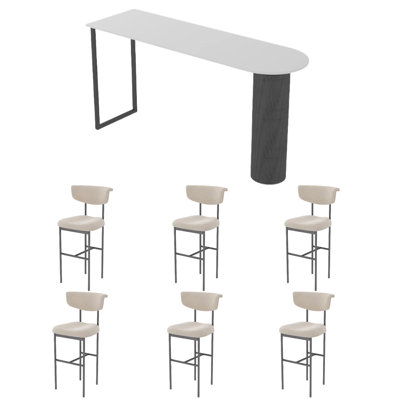 Semi-circular pure white rock plate bar table.