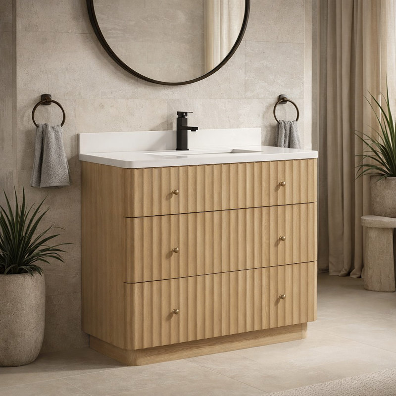 Meuble-lavabo simple 36 po avec plateau en pierre d'ingénierie La Jolla