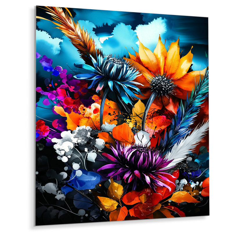 «Colorful Thistles», art mural traditionnel, impression sur métal, H 20 po x l 12 po