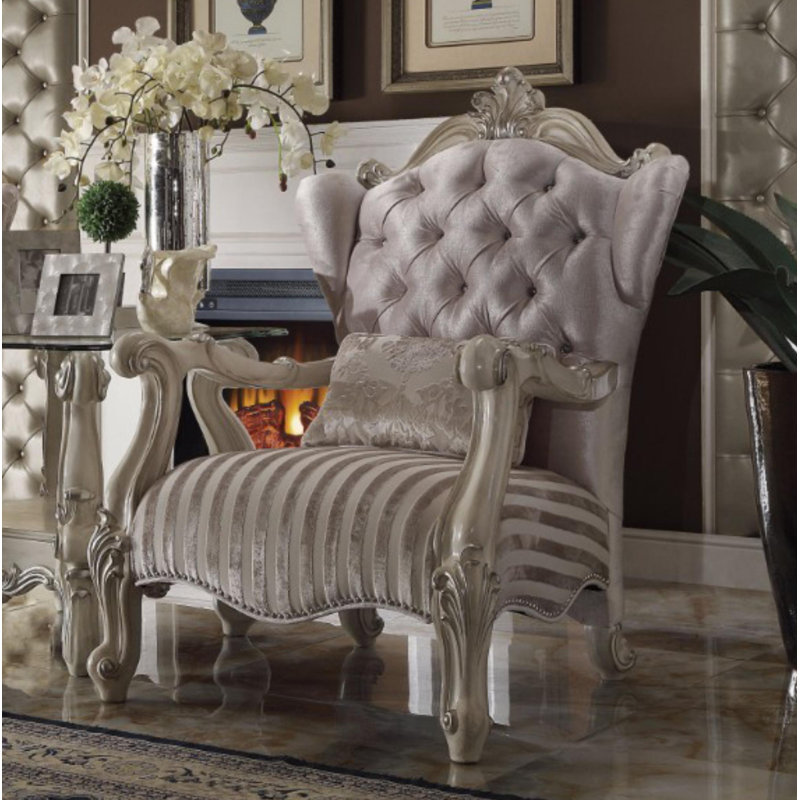 Leday Upholstered Armchair, Velvet Ivory/Bone White