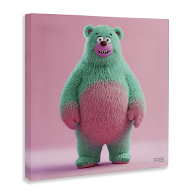 Smiling Green Bear Canvas Wall Art by RB