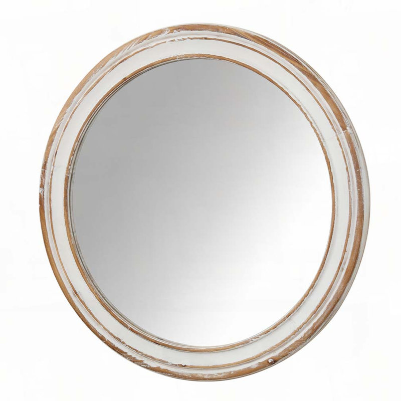 Wooden Farmhouse Round Wall Mirror, 35.43"  x 35.43" 