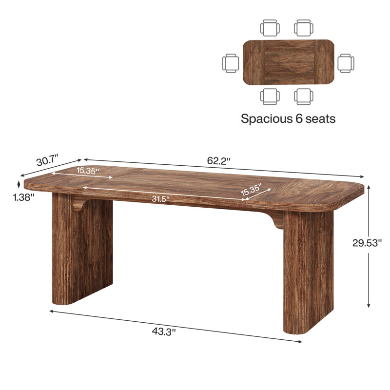 63-Inch Wood Modern Dining Table, Brown