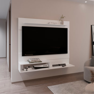 Meuble audio-vidéo Pékin, une tablette supérieure, deux tablettes, espace pour la télévision, blanc