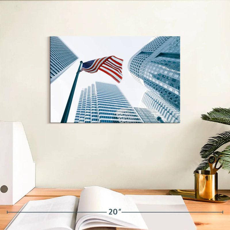 Borges Buildings And American Flag, 8" H x 12" W