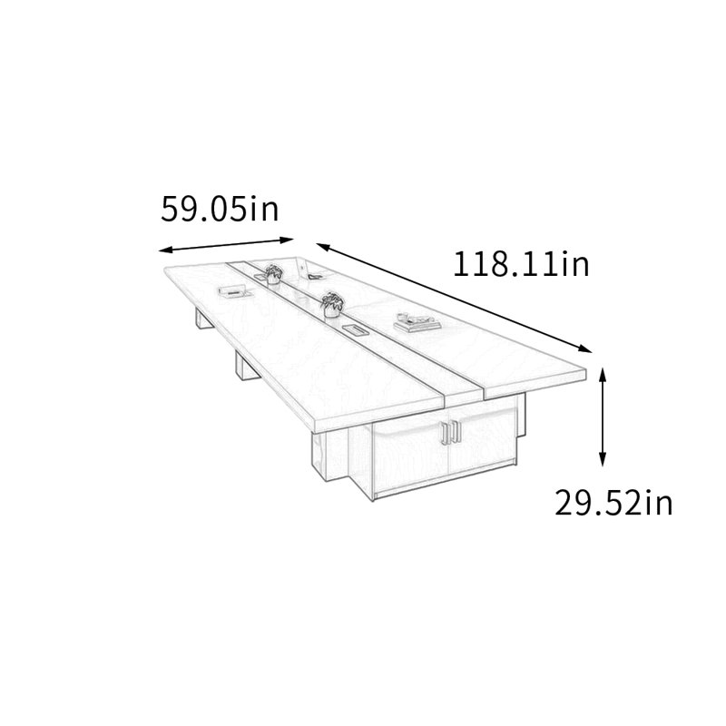 Table de conférence en bois multi-usage avec décodeur, H 29,52 po x L 118,11 po x l 59,05 po