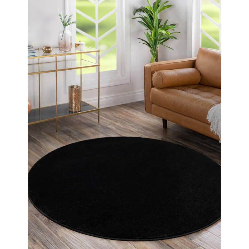 Beibhinn Machine Woven Black Rug, Round 150cm
