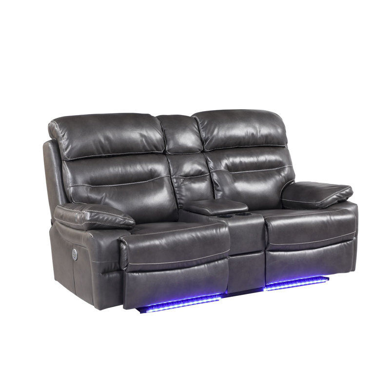 Apollus 78'' Faux Leather Reclining Loveseat, Gray Faux Leather, Power