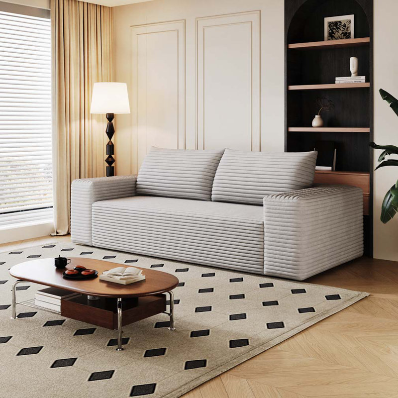 Canapé en velours côtelé profond, canapé-lit confortable sans assemblage, H 25,22 po x l 70,92 po x P 35,46 po, Blanc