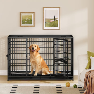 Heavy Duty Dog Crate, 4-Door Metal Dog Cage, Dogs Cage with Side Door and Removable Tray, Easy to Clean, Large Pet Cages, Indoor Dogs Crate, Black 
