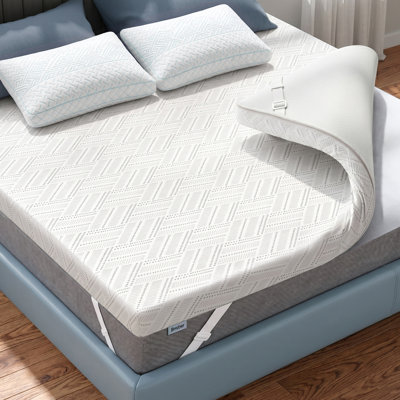 Surmatelas en mousse viscoélastique gélifiée de 4 pouces avec housse lavable en soie glacée rafraîchissante, surmatelas moelleux pour soulager les maux de dos et la pression, surmatelas simple TG