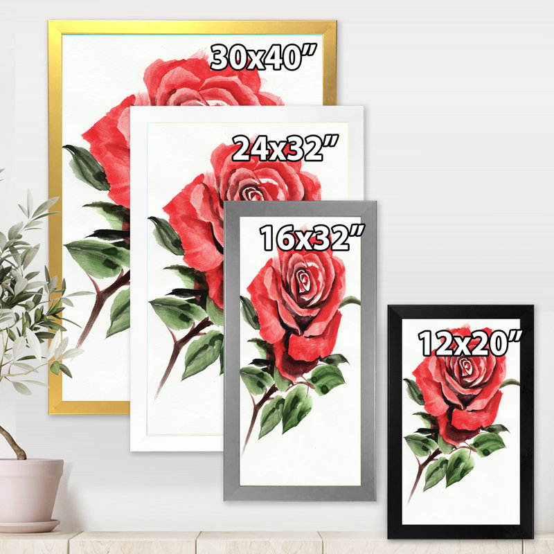 «Vintage Red Rose Flower III», reproduction sur toile, H 40 po x l 30 po x 1,5 po, Toile encadrée d'or