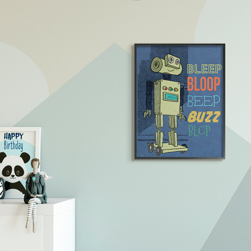 Dessin de robot Ridge Ridge Beep Bloop, H 20 po x l 16 po, Giclée encadrée noir minuit