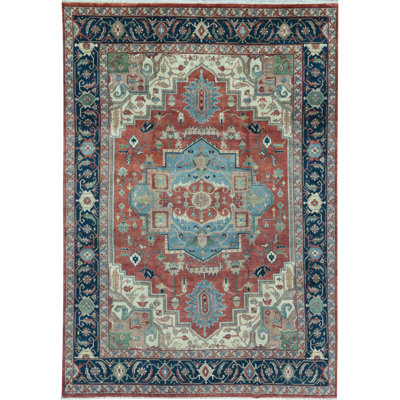 Hand-Knotted High-Quality Rust and Blue Area Rug