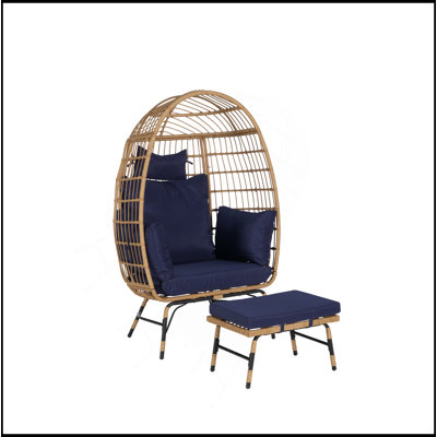 Wicker Egg Chair,Rattan Egg Chair Indoor Outdoor,Oversized Large Egg Chairs 600Lbs With Ottoman And Thick Cushions For Porch, Backyard, Balcony