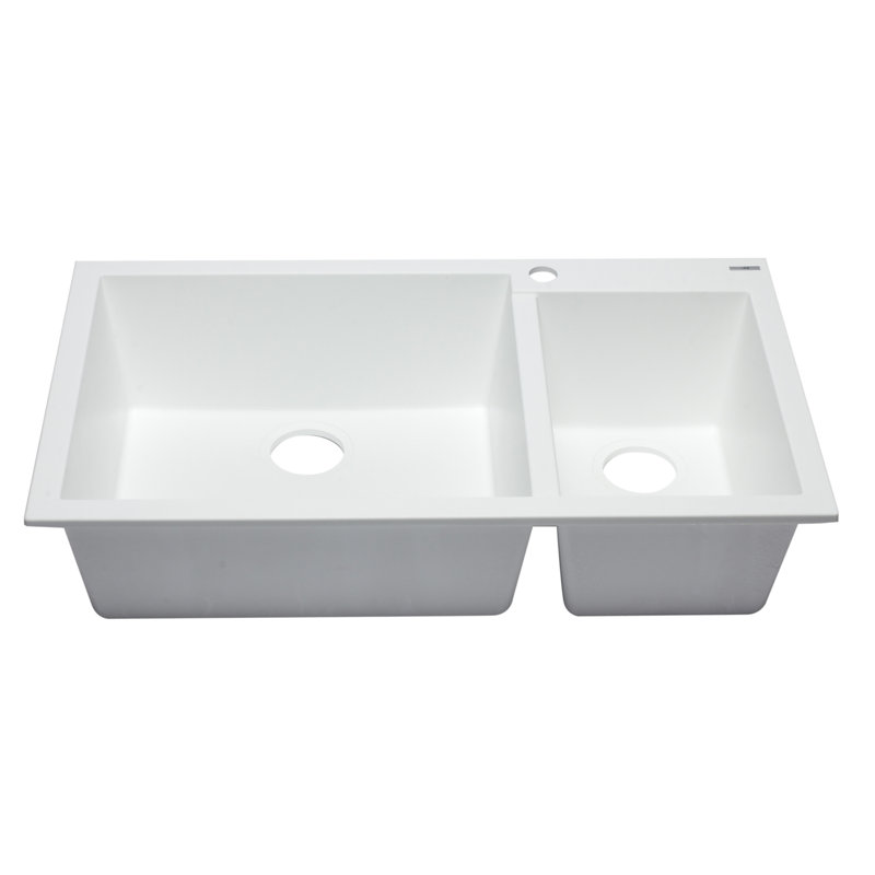 33.88'' L Double Bowl Granite Kitchen Sink, White
