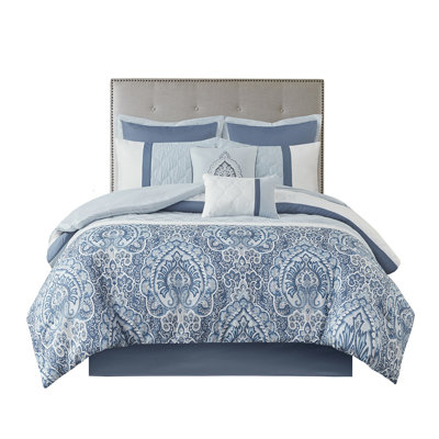 Queen Bedding - 8 Pieces With Solid Navy And Shams 8 Comforter Print