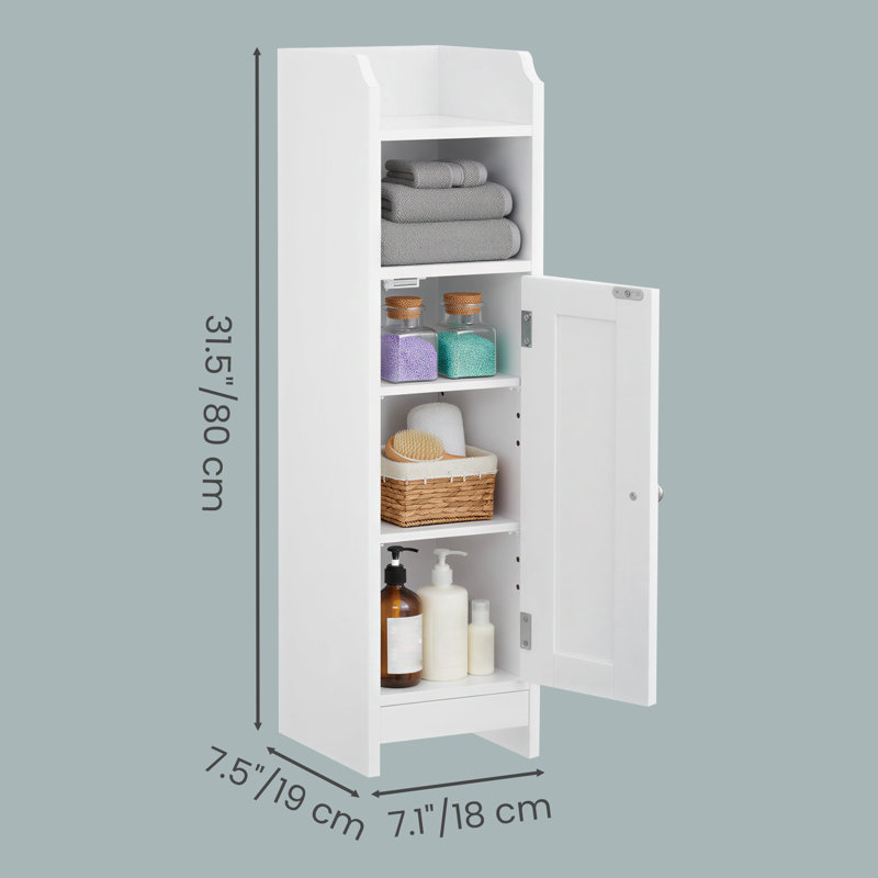Rangement pour papier hygiénique, armoire à rouleau de papier hygiénique, armoire de salle de bain, étagère de salle de bain étroite, tablettes réglables, peu encombrante, assemblage facile, blanc