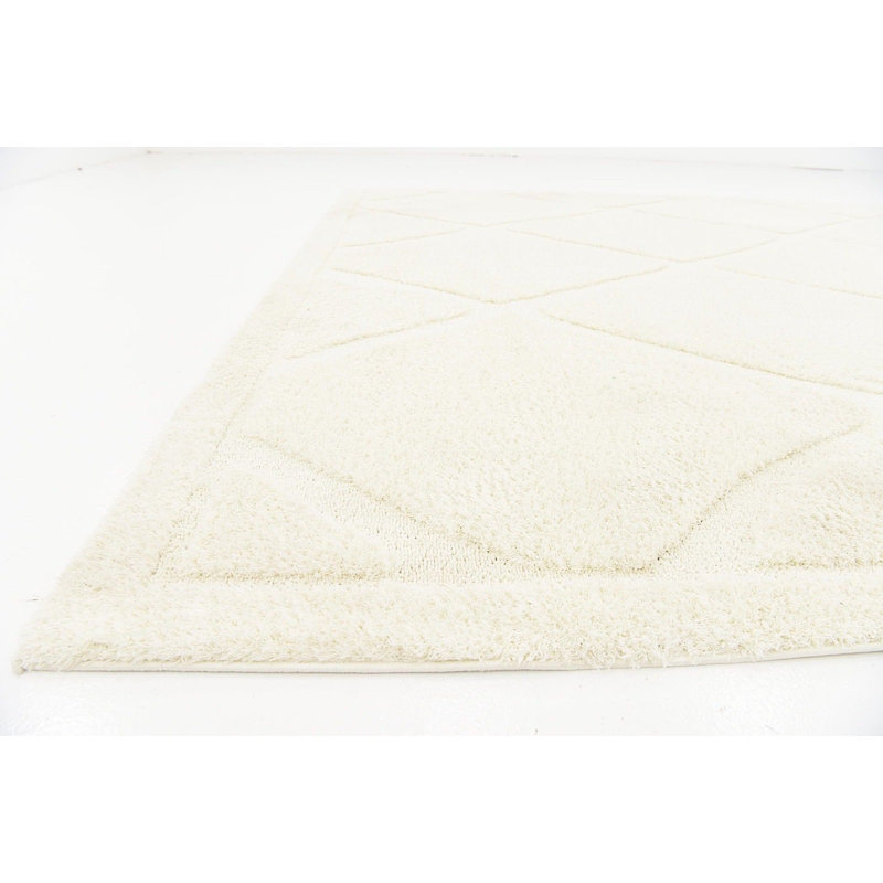 Tapis blanc os à poil long Lattice, Tapis de couloir 2 pi 7 po x 10 pi