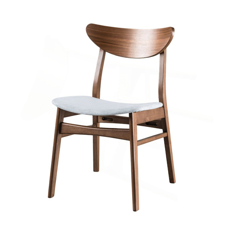 Chaise d'appoint Mid-Century moderne avec pieds angulaires et siège rembourré à dossier courbé avec finition en noyer et gris clair