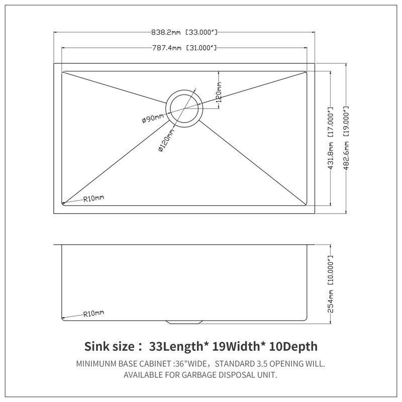 33 Inch Undermount Sink - 33"X19"X10" Undermount Stainless Steel Kitchen Sink 16 Gauge 10 Inch Deep Single Bowl Kitchen Sink Basin