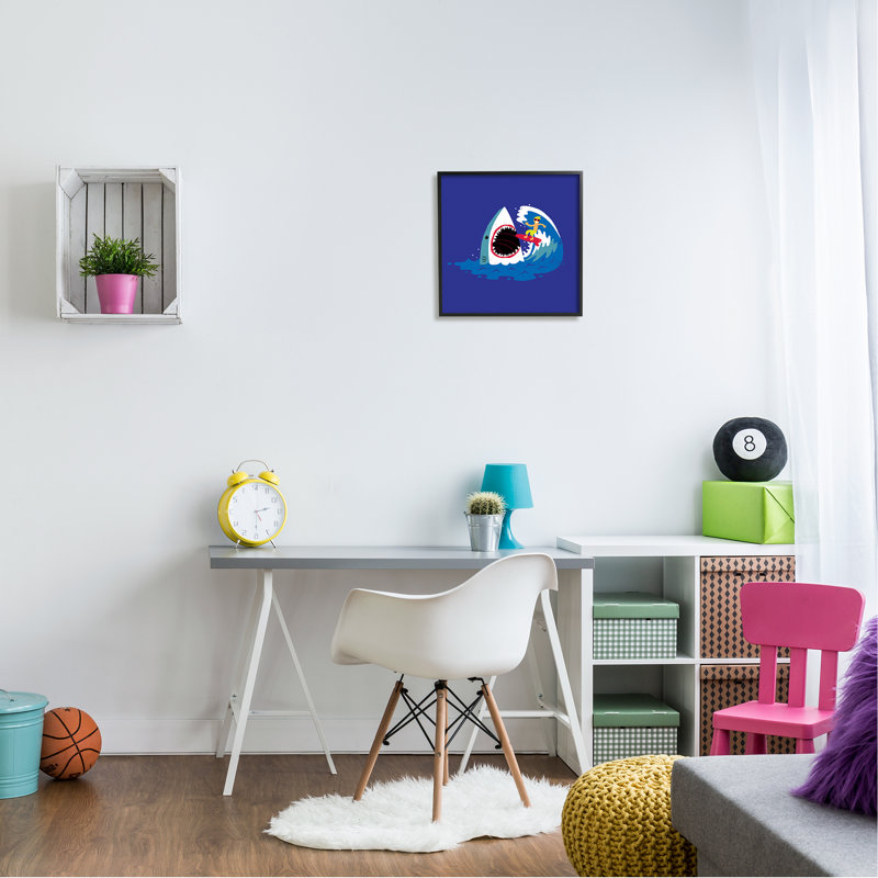 " Surfer Ocean Wave Shark Teeth Whimsical Beach " by Michael Buxton, 17" W x 17" H, Wrapped Canvas