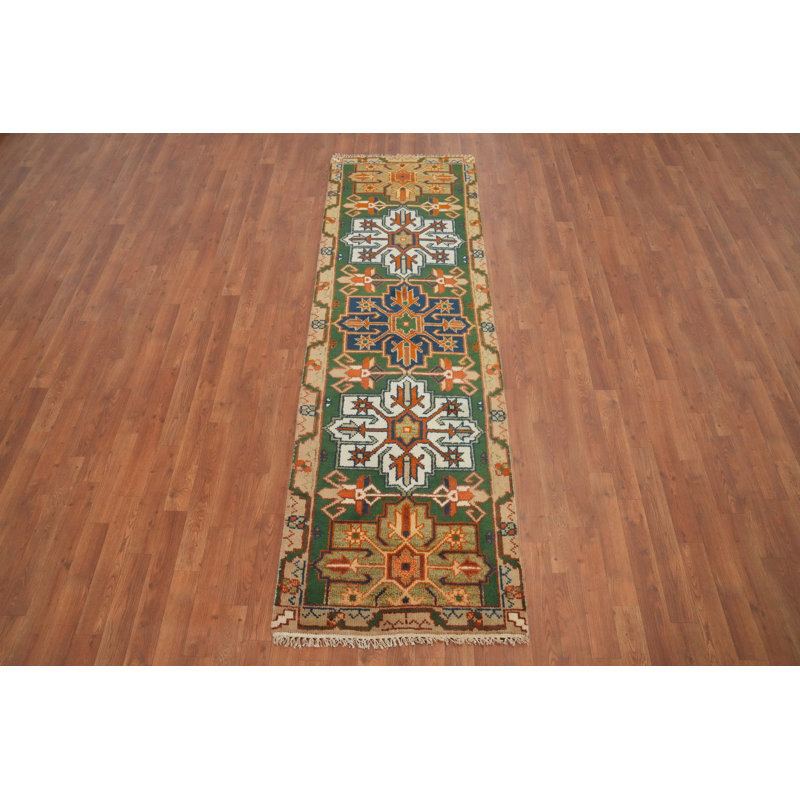 Tapis de couloir géométrique Kazak fabriqué à la main 3 x 8