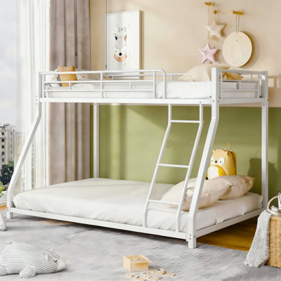 76 Inch Twin Over Twin Metal Bunk Bed for Kids, Reinforced Stable Frame with Full Guardrails & Built-In Ladder, Kid Safe Design Easy Assembly for Bedroom Dorm Guest Room