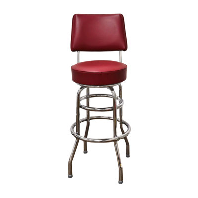 Retro Home Double Ring Upholstered Swivel Bar Stool with Back