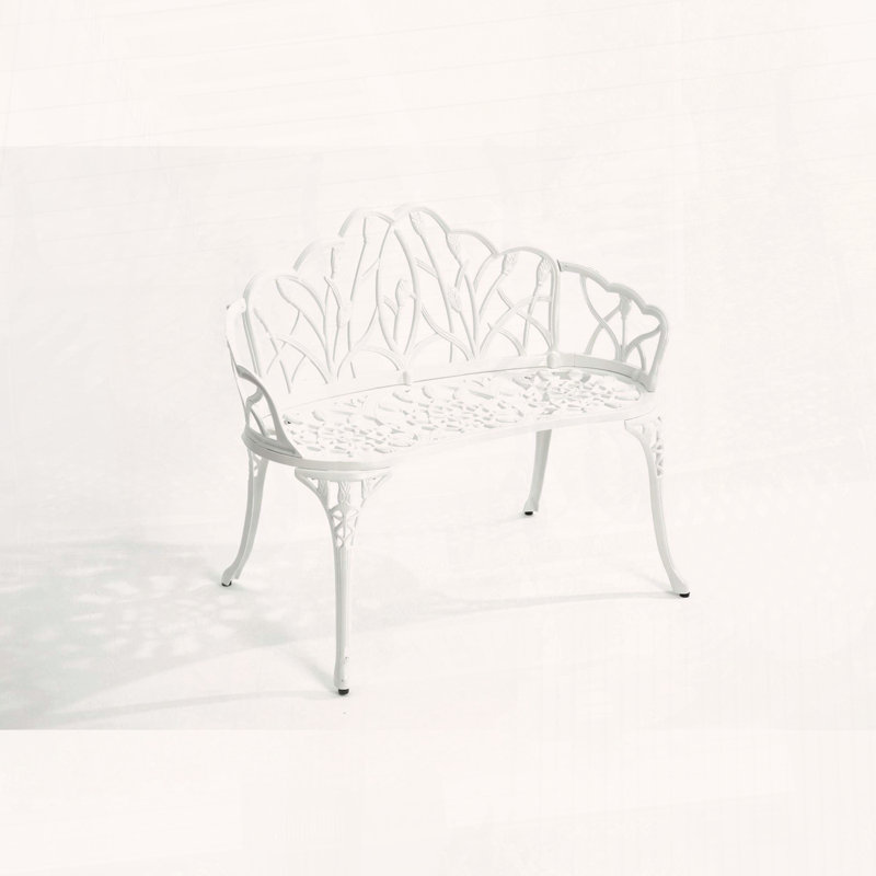 Cast Aluminum Outdoor Bench with Butterfly Pattern, White