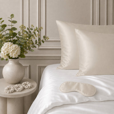 Ensemble 6 pièces de taies d'oreiller et accessoires de literie en satin de soie soyeux