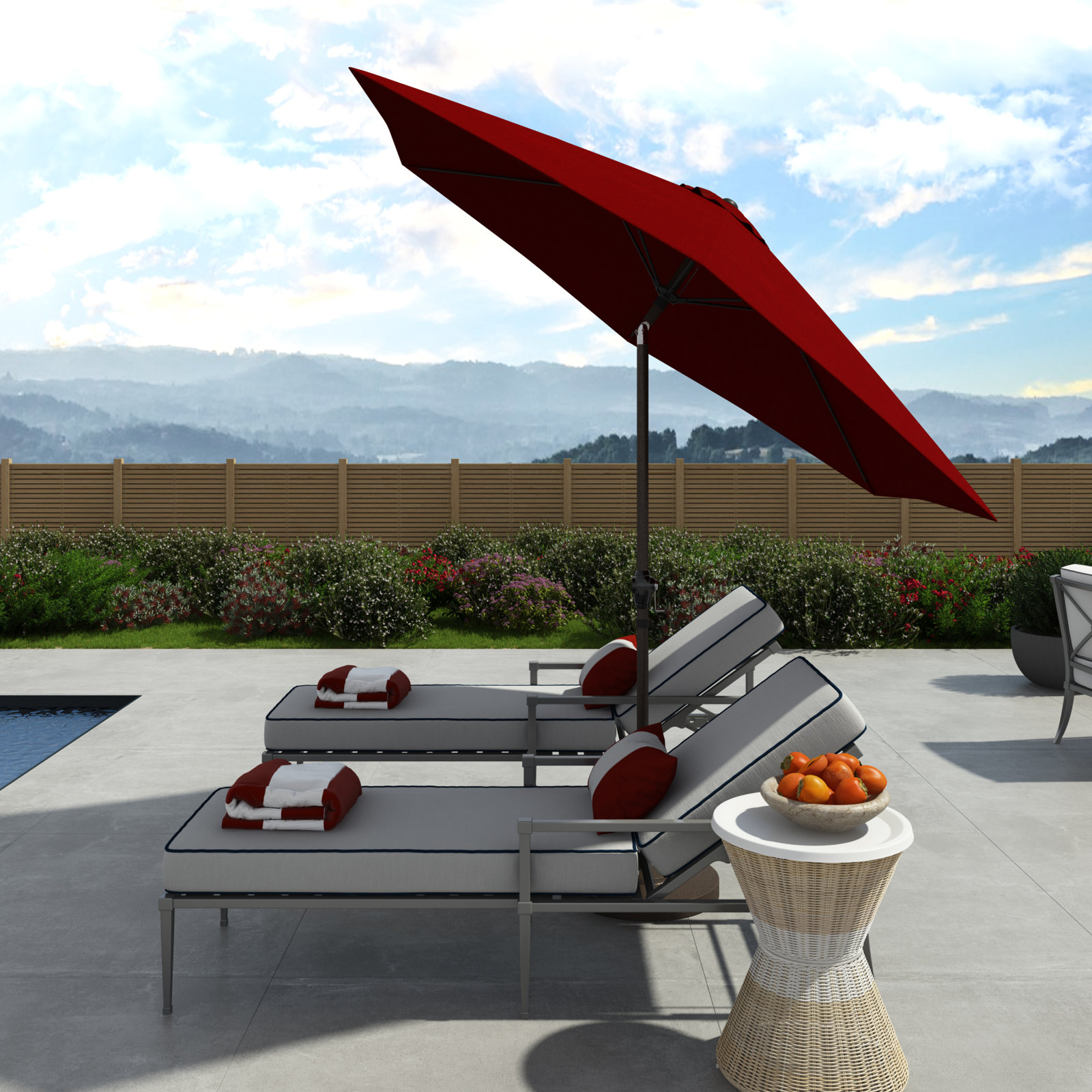 Astraea 108'' Outdoor Umbrella, Brick - Polyester