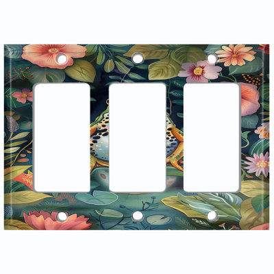 Metal Light Switch Plate Cover; US Standard Size 3 Gang GFI Rocker - Frog in Pond