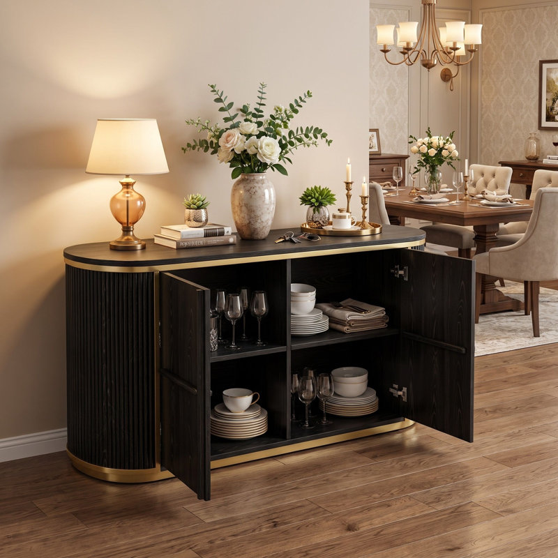 Buffet en bois massif de 50 pouces, Noir