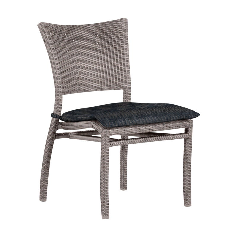 Skye Stacking Patio Dining Side Chair with Cushions, Oyster, No Welt, Canvas Sand