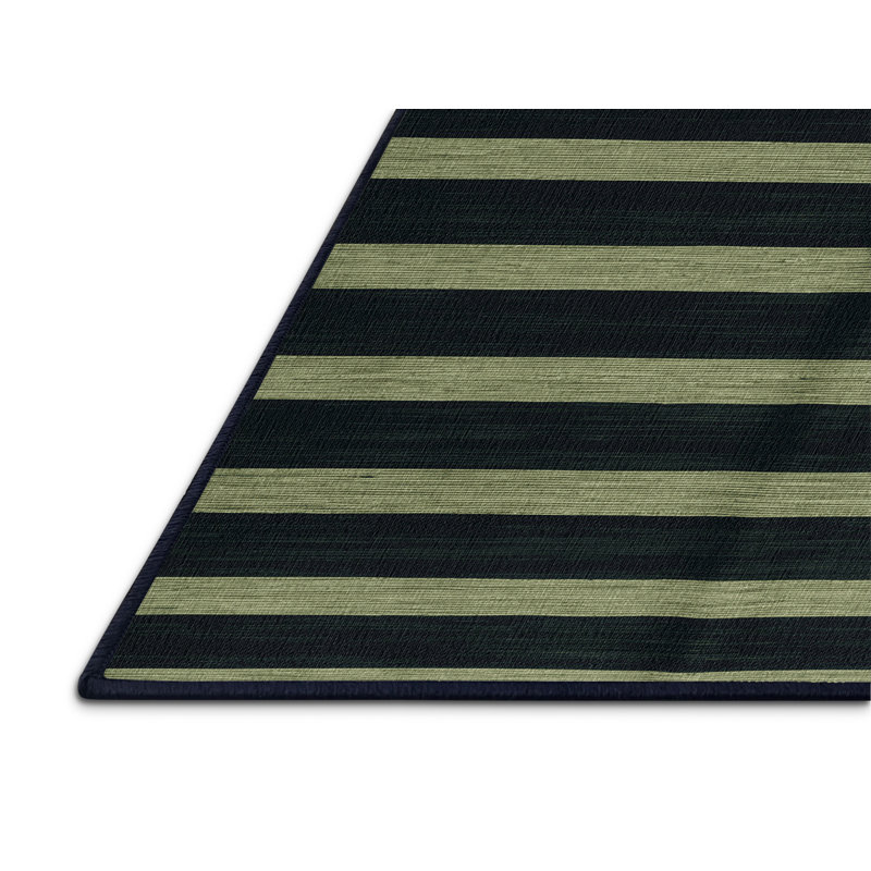 Machine Washable Horizontal Stripes Blue Area Rug, Rectangle 2' x 3'