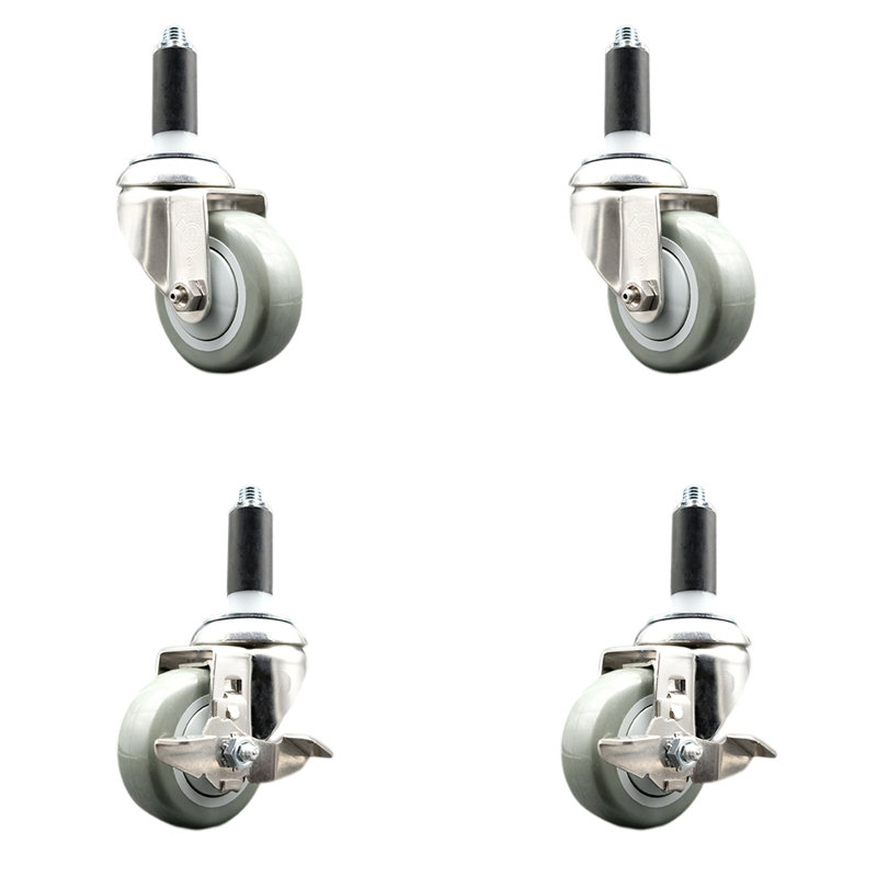 Ensemble de roulettes extensibles en poly pivotant avec 2 freins, gris, H 3 po x l 3 po