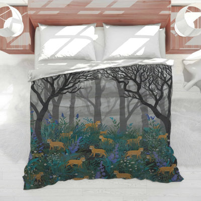 Lions In Misty Forest Comforter